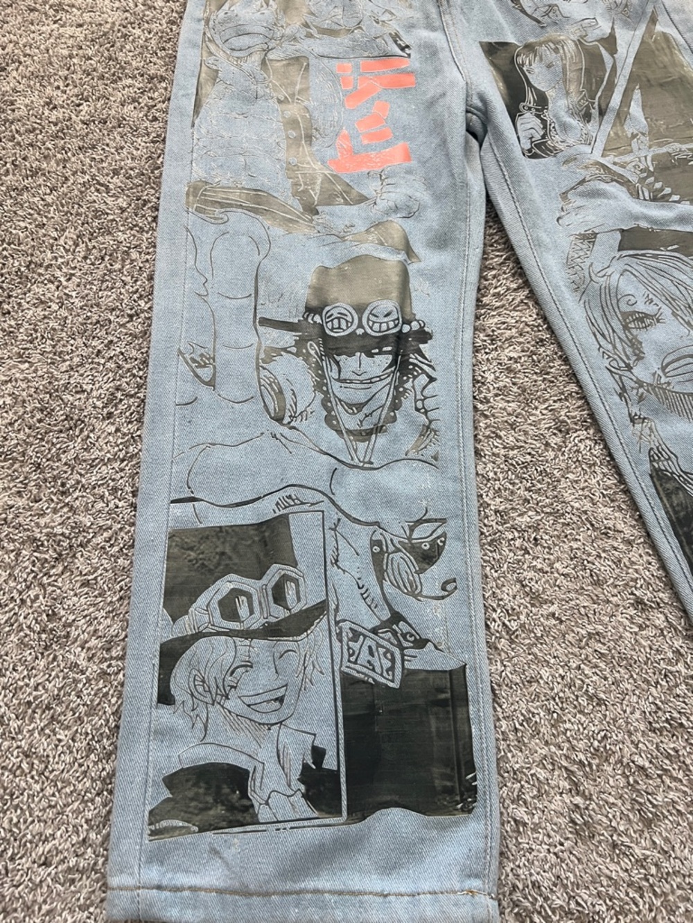 Harajuku Anime Graphic Jeans Y2K Baggy Streetwear Denim Pants Wide Leg Size 2XL - Picture 4 of 10